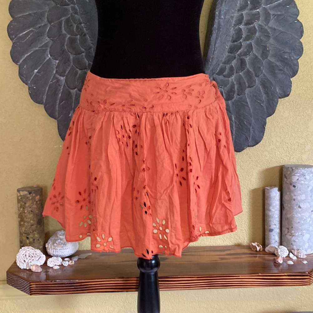 American Eagle Outfitters Mini Skirt With Embroidery And Side Tie